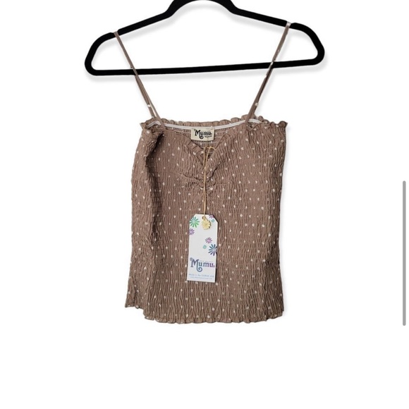 Show Me Your Mumu Polka Dot Smocked Light Brown Tank Top M - Picture 4 of 6